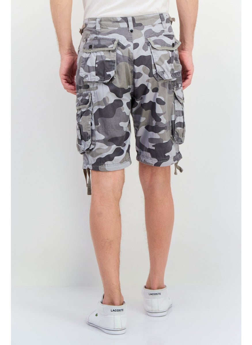 CROSSHATCH Men Camouflage Cargo Shorts, Grey  - Image 3