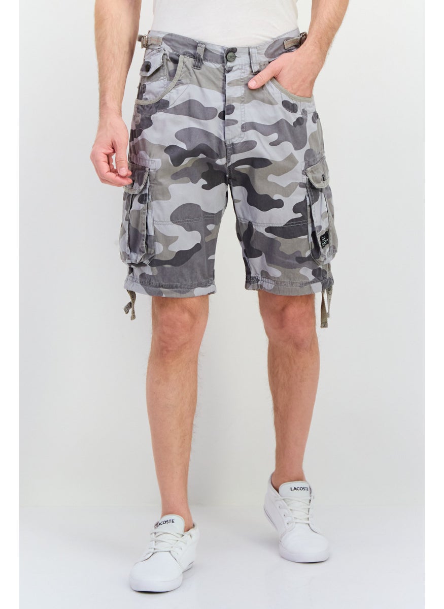CROSSHATCH Men Camouflage Cargo Shorts, Grey  - Image 1