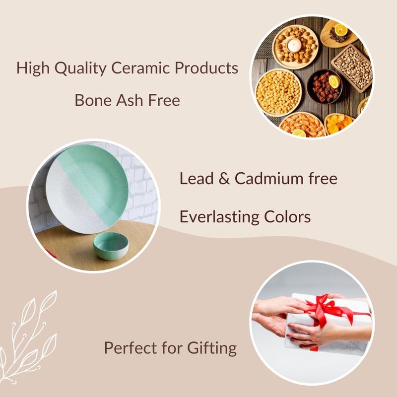 The Earth Store TT Green Matte 2 Piece Ceramic Dinner Set, 1 Full Dinner Plate, 1 Vegetable Bowls | Microwave & Dishwasher Safe | Ceramic Plate & Bowls | Katori - Image 5