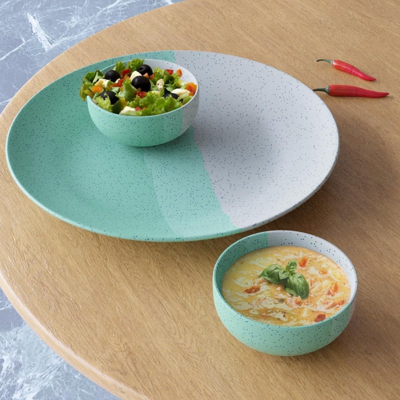 The Earth Store TT Green Matte 2 Piece Ceramic Dinner Set, 1 Full Dinner Plate, 1 Vegetable Bowls | Microwave & Dishwasher Safe | Ceramic Plate & Bowls | Katori - Image 4