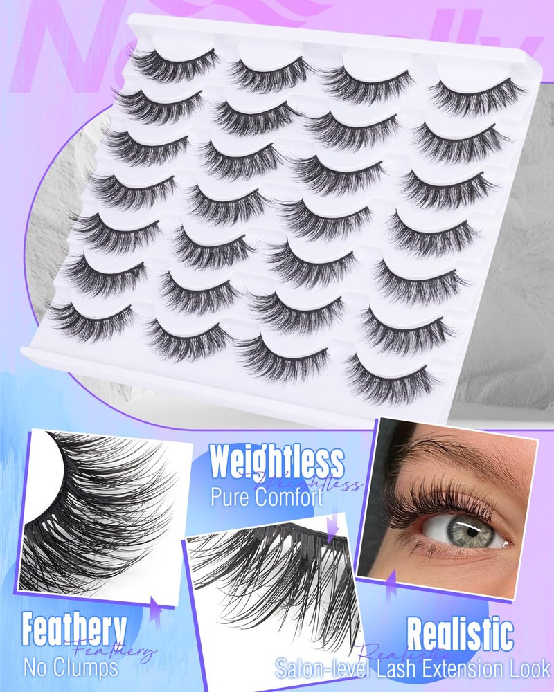 Newcally Lashes False Eyelashes Cat Eyes Wispy Natural Faux Mink Lashes 14 Pairs Pack Light Volume Short Fake Eye Lashes Multipack - Image 5
