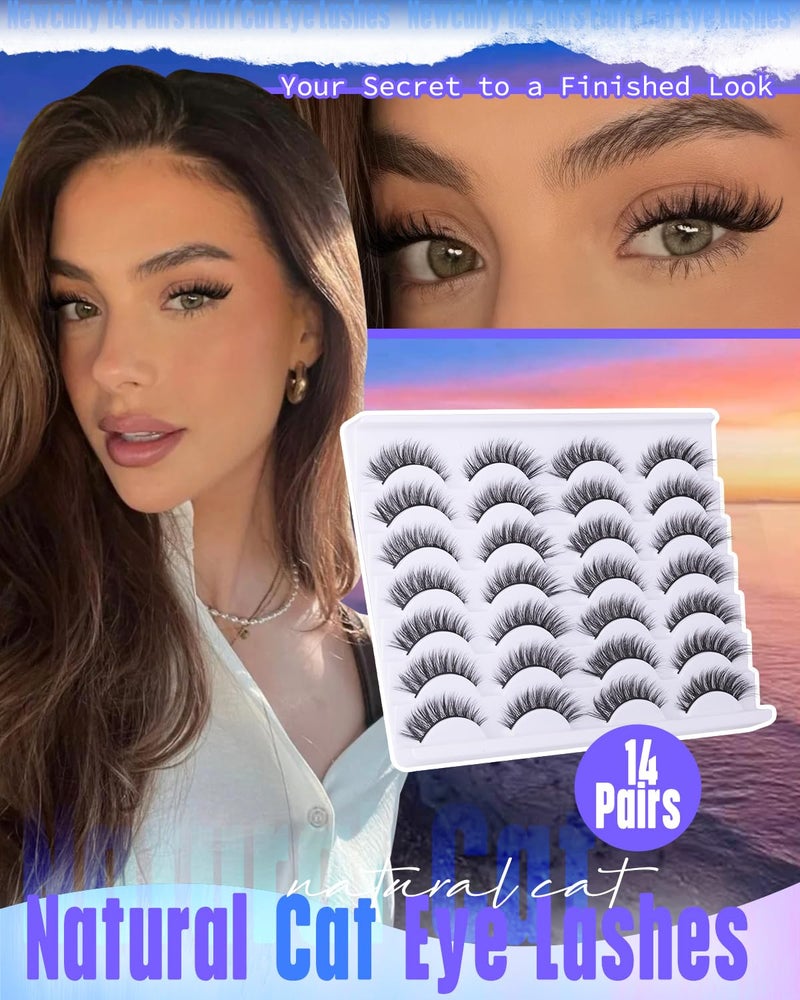 Newcally Lashes False Eyelashes Cat Eyes Wispy Natural Faux Mink Lashes 14 Pairs Pack Light Volume Short Fake Eye Lashes Multipack - Image 2