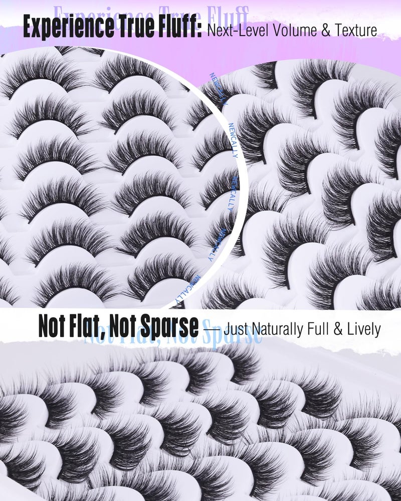 Newcally Lashes False Eyelashes Cat Eyes Wispy Natural Faux Mink Lashes 14 Pairs Pack Light Volume Short Fake Eye Lashes Multipack - Image 3