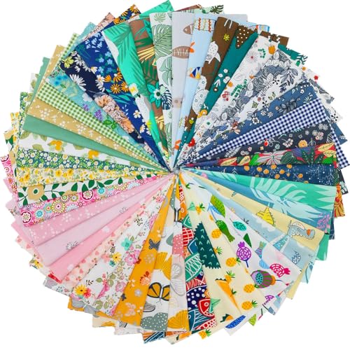 QiMicody 44pcs Cotton 9.8” x 9.8”(25cm x 25cm) Quilting Fabric Bundles, Pre-Cut Squares Sheets for Patchwork Sewing Quilting Crafting, No Repeat Patterns. - Image 1