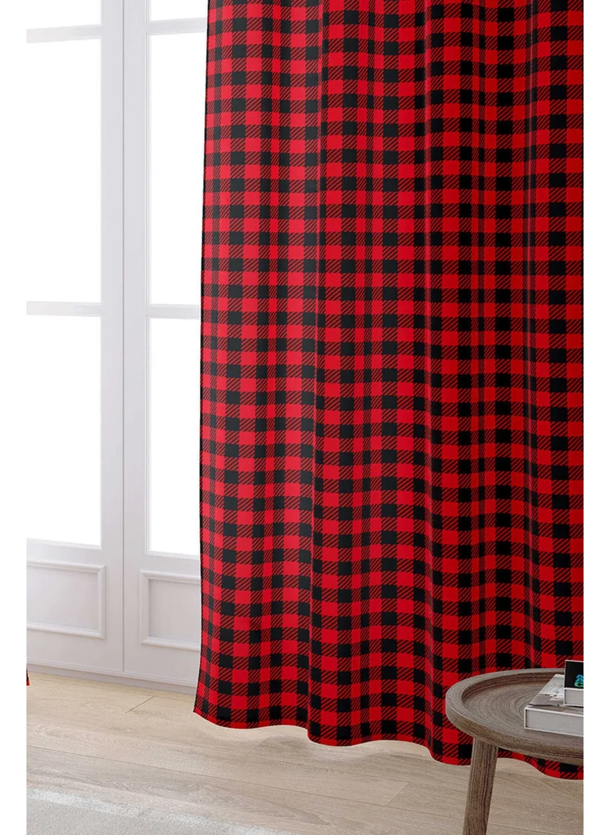 Cango Home Red Black New Year Themed Plaid Patterned Digital Printed Curtain CGH800-PR