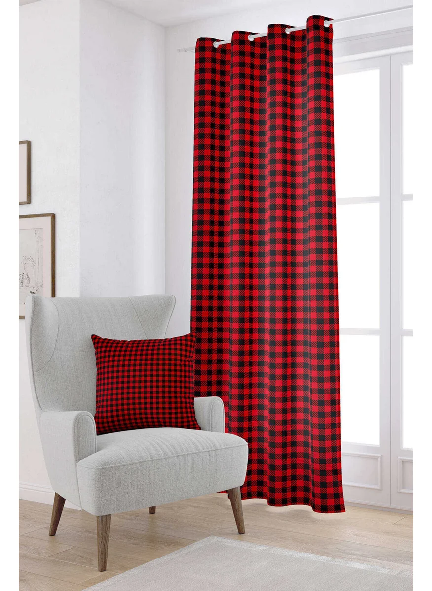 Cango Home Red Black New Year Themed Plaid Patterned Digital Printed Curtain CGH800-PR