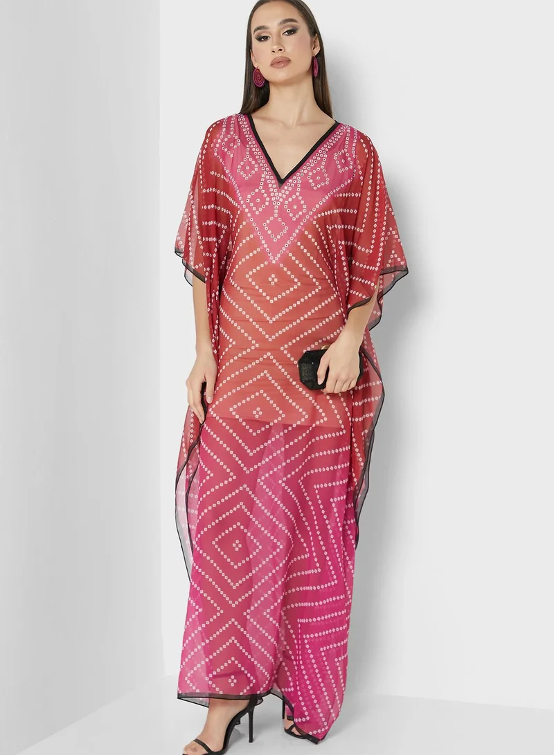 ARABIAN CLOSET Printed Cape Sleeve Kaftan