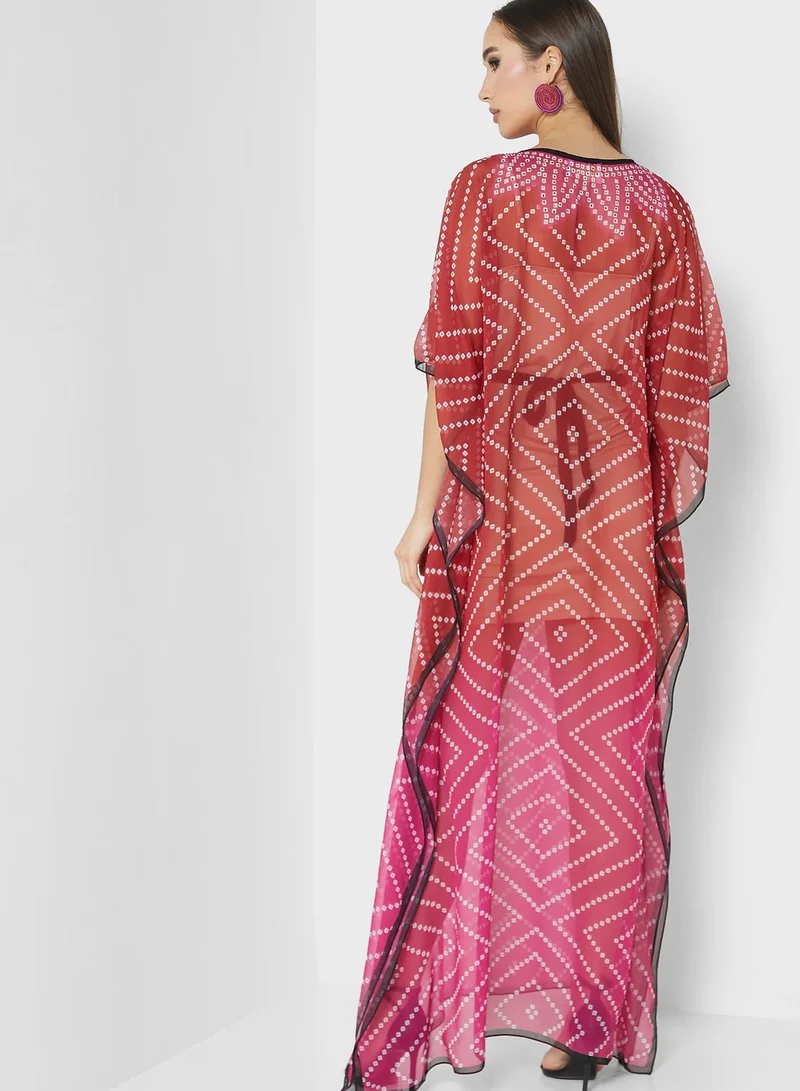 ARABIAN CLOSET Printed Cape Sleeve Kaftan