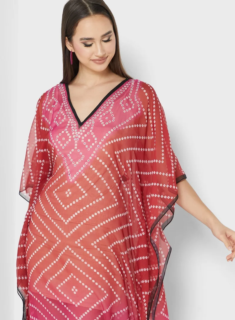 ARABIAN CLOSET Printed Cape Sleeve Kaftan