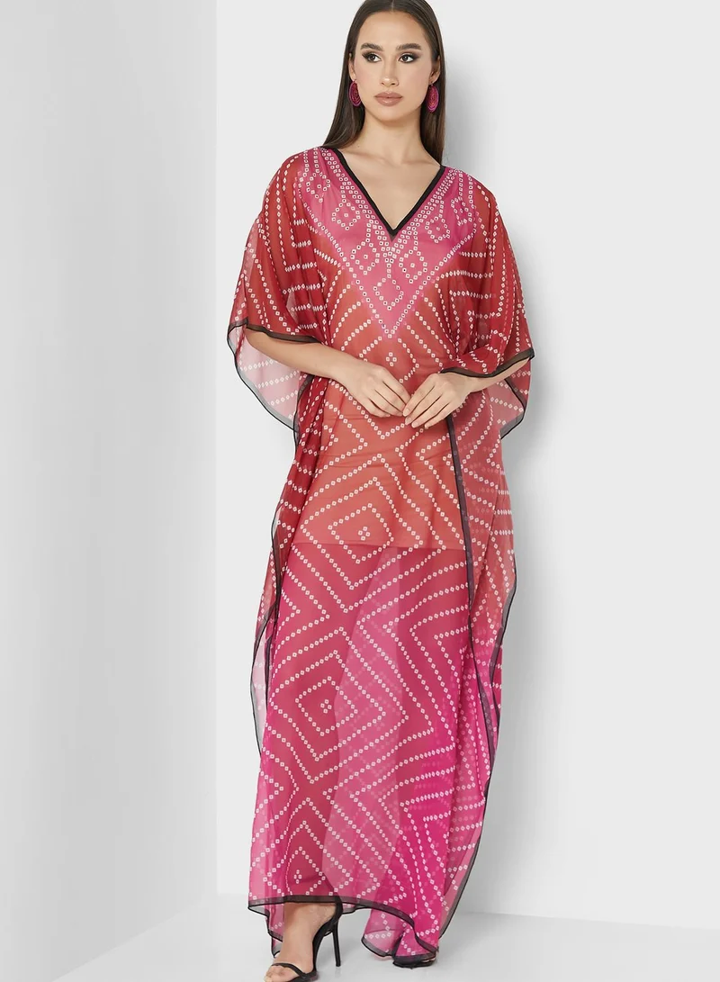 ARABIAN CLOSET Printed Cape Sleeve Kaftan