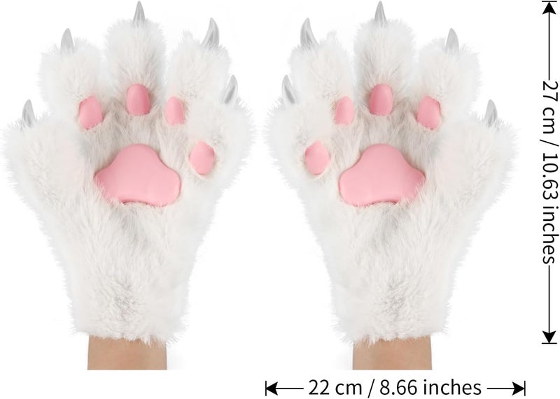 HAOAN Wolf Paw Gloves Faux Fur Cat Fingerless Mittens Winter Warm Cosplay Halloween Fancy Party Costume Accessories - Image 2