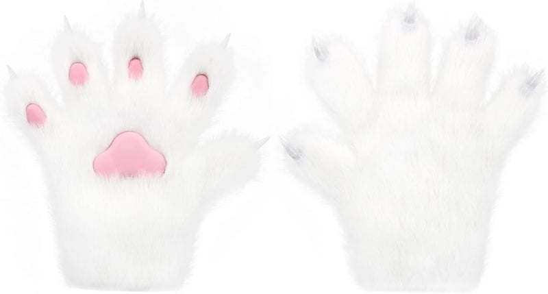 HAOAN Wolf Paw Gloves Faux Fur Cat Fingerless Mittens Winter Warm Cosplay Halloween Fancy Party Costume Accessories - Image 4
