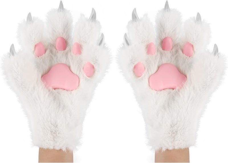 HAOAN Wolf Paw Gloves Faux Fur Cat Fingerless Mittens Winter Warm Cosplay Halloween Fancy Party Costume Accessories - Image 1