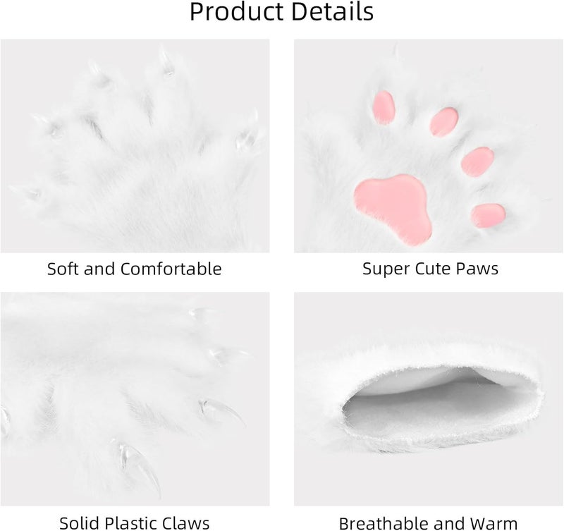 HAOAN Wolf Paw Gloves Faux Fur Cat Fingerless Mittens Winter Warm Cosplay Halloween Fancy Party Costume Accessories - Image 3