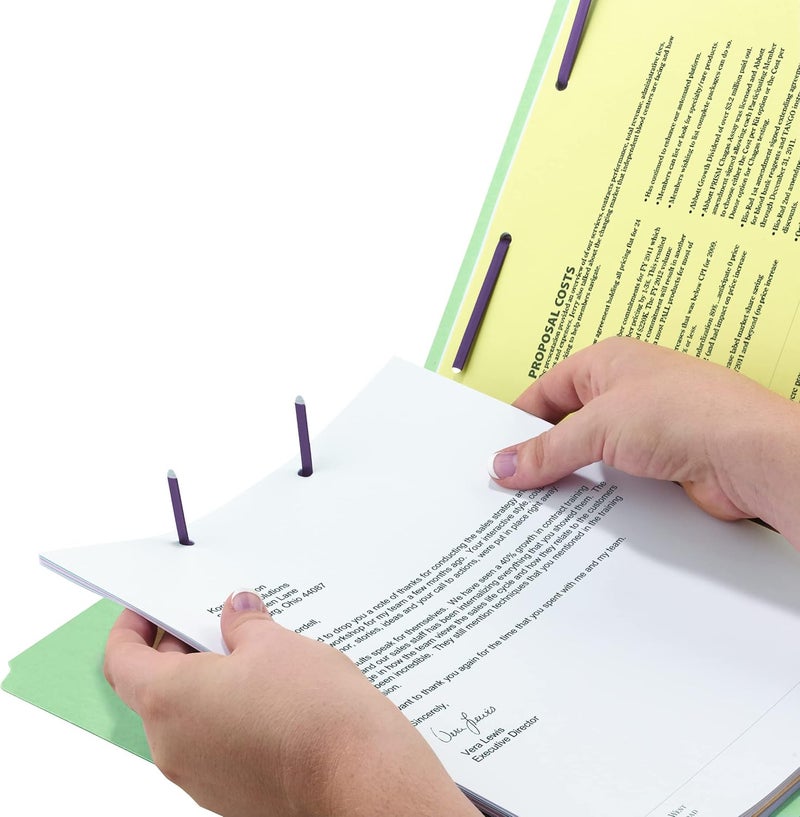 Smead End Tab Pressboard Fastener File Folder with SafeSHIELD Fasteners, 2 Fasteners, 1" Expansion, Letter Size, Gray/Green, 25 per Box (34705) - Image 4