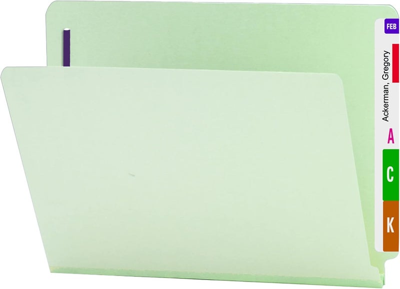 Smead End Tab Pressboard Fastener File Folder with SafeSHIELD Fasteners, 2 Fasteners, 1" Expansion, Letter Size, Gray/Green, 25 per Box (34705) - Image 1