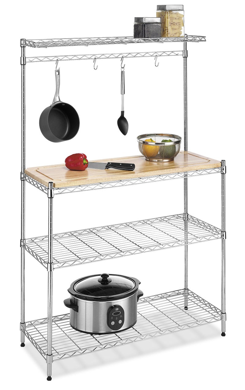 Whitmor Whitmor Supreme Bakers Rack with Food Safe Removable Wood Cutting Board  Chrome