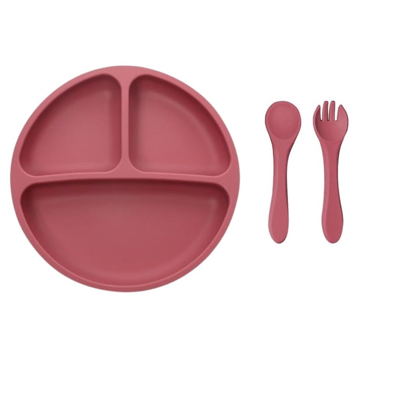 sakoraware Silicone Solid Silicon Bowl Plate Combo with Spoon & Fork for Babies Kids|Sunction Base Easy to Hold Gentle on Gums for Infants|Microwave & Dishwasher Safe Easy to Clean|Random Color (2) - Image 1