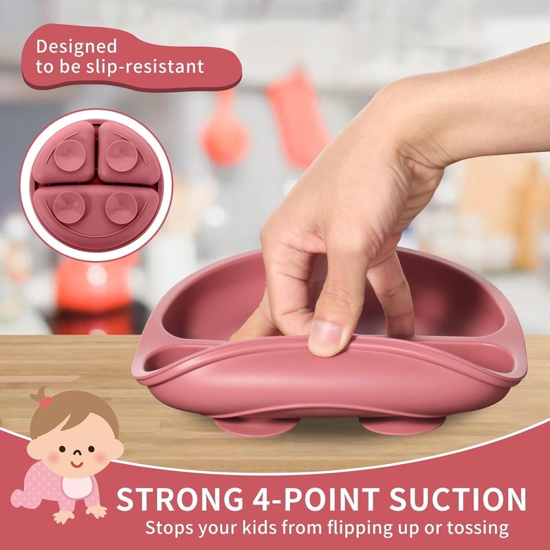 sakoraware Silicone Solid Silicon Bowl Plate Combo with Spoon & Fork for Babies Kids|Sunction Base Easy to Hold Gentle on Gums for Infants|Microwave & Dishwasher Safe Easy to Clean|Random Color (2) - Image 5