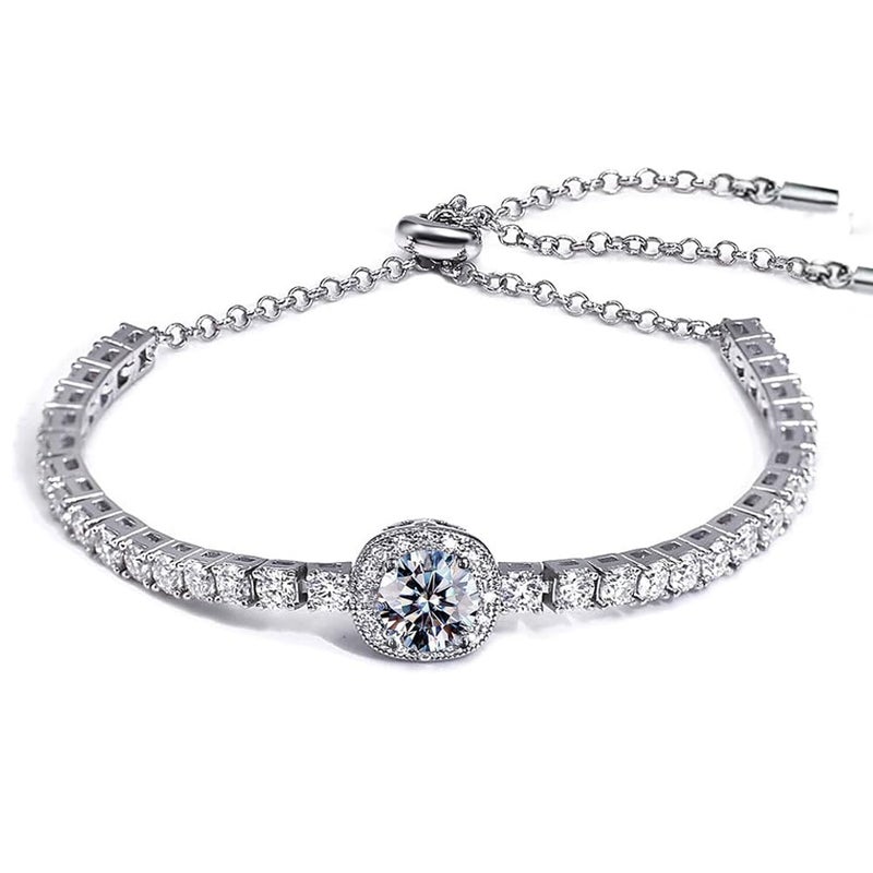 FEIKFEIZ Moissanite tennis bracelet, 2CT 8mm lab-created moissanite diamond, 925 silver plated with 18K white gold, adjustable women's silver bracelet, stylish, jewelry gift. - Image 1