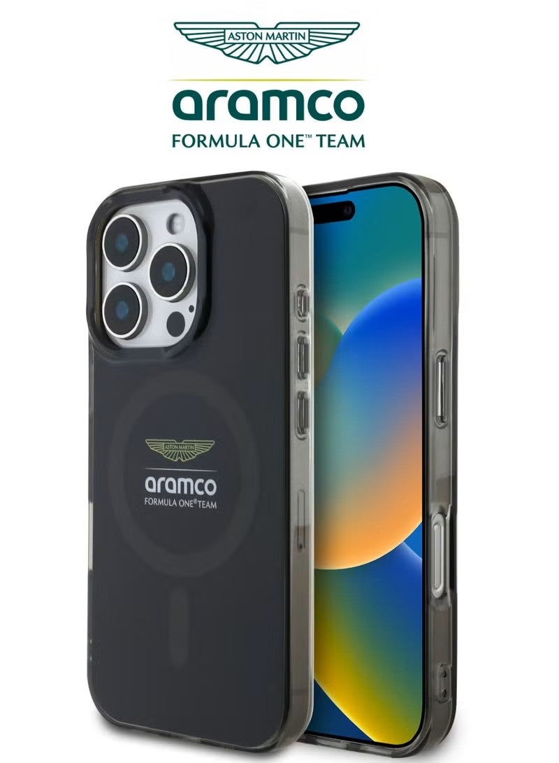 Aramco iPhone 16 Pro Max case with strong back protection for the mobile phone. iPhone 16 Pro Max mobile phone case made of strong and luxurious PC/TPU. iPhone 16 Promax cover with a luxurious French design. Original cover iphone 16 Pro Max certified by the global brand Aston Martin (Aramco). Mobile iphone cover supports wireless charging MagSafe. Black - Image 2