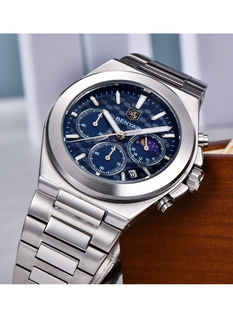 BENYAR Mens Watches Multifunction Chronograph Date Quartz Watch for Men Stainless Steel Band Wrist Watch Gift for Men Casual Business - Image 4