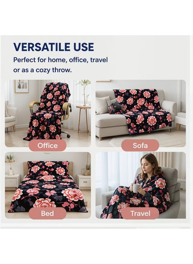 Lightweight And Breathable Blanket - 160 X 220cm Comfortable And Luxurious Nap Blanket, (Black And Pink) Printed Pattern, Suitable for Bedrooms, Offices, And Outdoor Use, Summer Blanket,  Home Decor - Image 5