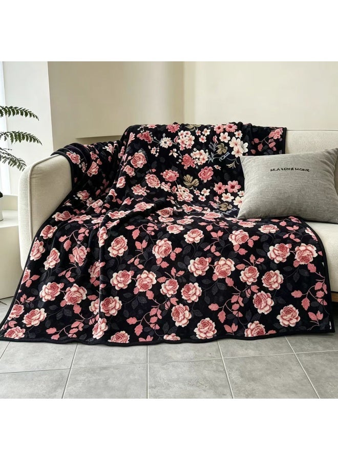 Lightweight And Breathable Blanket - 160 X 220cm Comfortable And Luxurious Nap Blanket, (Black And Pink) Printed Pattern, Suitable for Bedrooms, Offices, And Outdoor Use, Summer Blanket,  Home Decor - Image 1