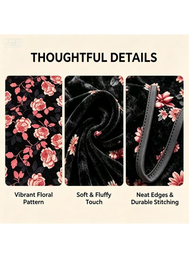 Lightweight And Breathable Blanket - 160 X 220cm Comfortable And Luxurious Nap Blanket, (Black And Pink) Printed Pattern, Suitable for Bedrooms, Offices, And Outdoor Use, Summer Blanket,  Home Decor - Image 3