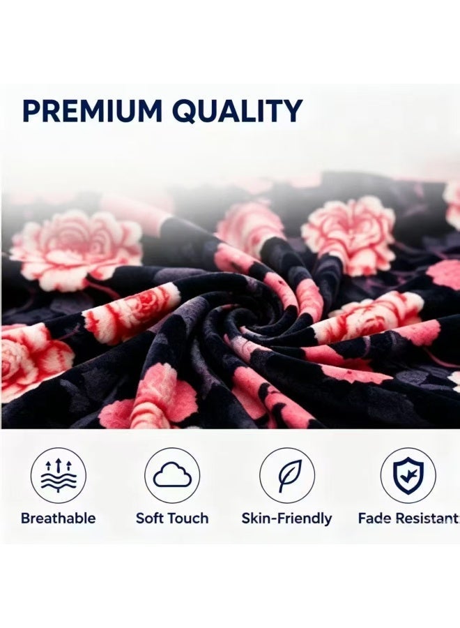 Lightweight And Breathable Blanket - 160 X 220cm Comfortable And Luxurious Nap Blanket, (Black And Pink) Printed Pattern, Suitable for Bedrooms, Offices, And Outdoor Use, Summer Blanket,  Home Decor - Image 4