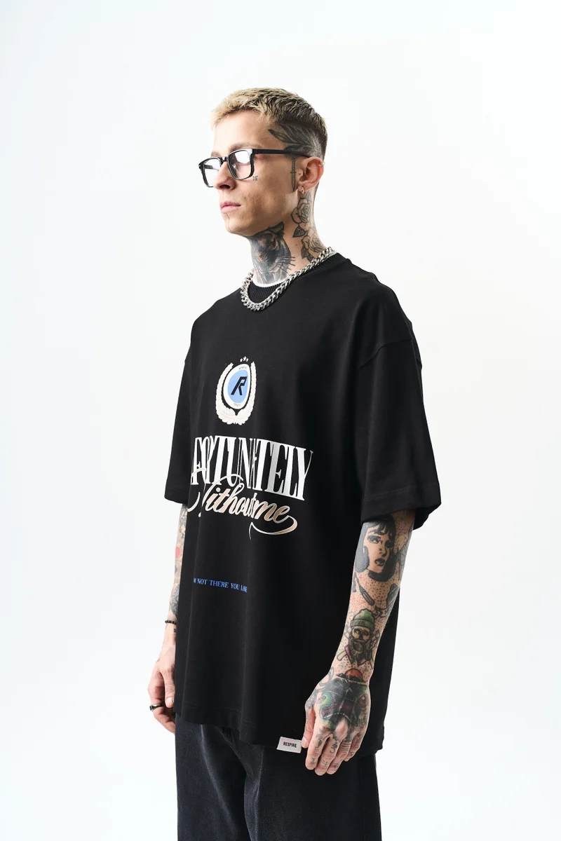 RESPIRE Men's Unfortunately Print Oversize T-Shirt, Black