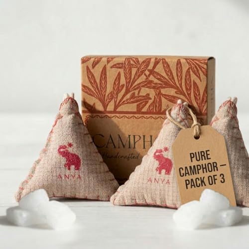 Anya CAMPHORIA Natural Camphor Air Freshener – Handcrafted Aroma Pouches for Car, Home & Wardrobe, Office Cabin's Drawers, Tavel Bag & Bathroom – Eco‑Friendly (Pack of 3) - Image 1