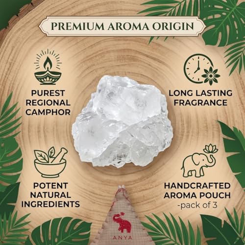 Anya CAMPHORIA Natural Camphor Air Freshener – Handcrafted Aroma Pouches for Car, Home & Wardrobe, Office Cabin's Drawers, Tavel Bag & Bathroom – Eco‑Friendly (Pack of 3) - Image 3