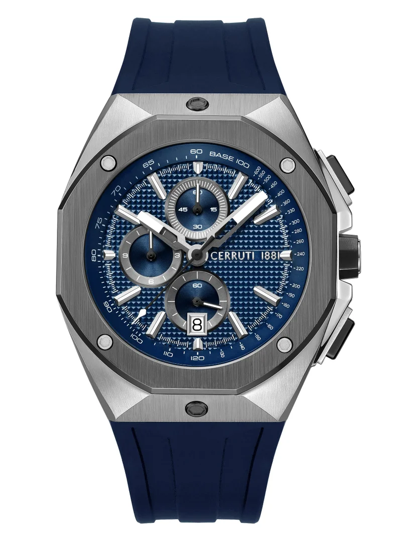 Arezzo Chronograph Watch for Men - Guilloche Matte Patterned Dial, Silicon Strap