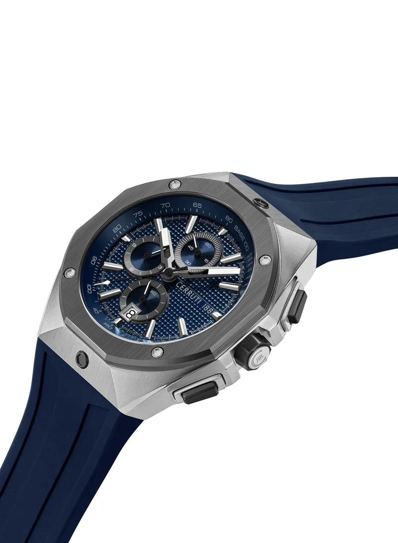شيروتي 1881 Arezzo Chronograph Watch for Men - Guilloche Matte Patterned Dial, Silicon Strap