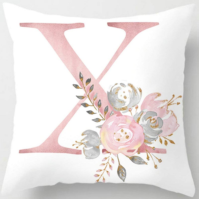 Tillskuch Pink Throw Pillow Covers Cute Alphabet Decorative Cushion Covers Square Letter Throw Pillows Protectors for Sofa Couch Bedroom Chair Home Decor 18 x 18 Inch(X) - Image 1