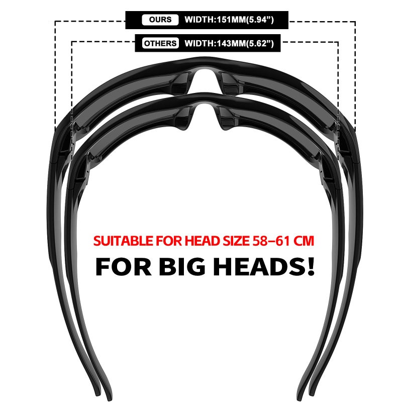 MAXJULI Polarized Wrap Around Sports Sunglasses for Big Heads Men Women UV400 Protection Sun Glasses (Black/Grey) - Image 2