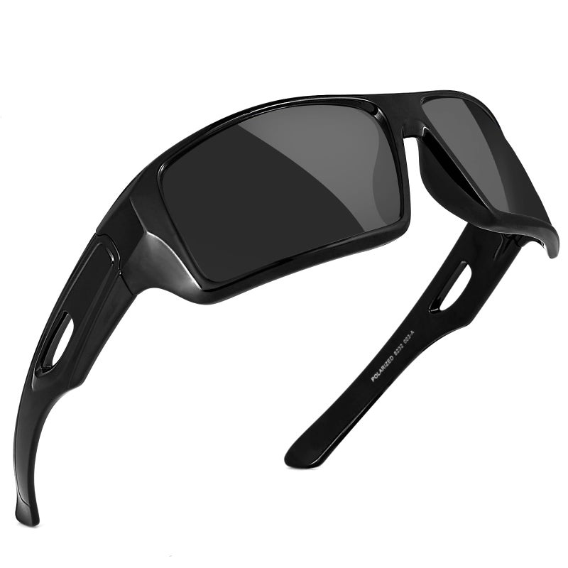 MAXJULI Polarized Wrap Around Sports Sunglasses for Big Heads Men Women UV400 Protection Sun Glasses (Black/Grey) - Image 3