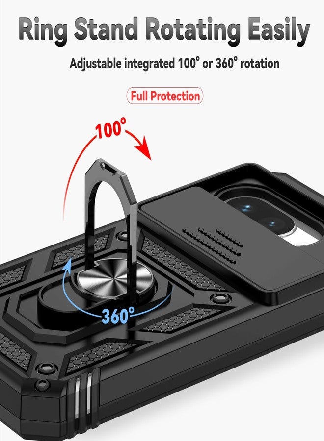 PUSHIMEI for Google Pixel 9A Case with Slide Camera Cover HD Screen Protector [Military Grade 16ft. Drop Tested] Magnetic Ring Holder Kickstand Protective Phone Case for Google Pixel 9A 2025, Black - Image 5