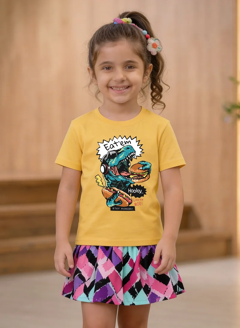 Funkaar yellow Funkaar Unisex Dino Eatem Graphic Print Tshirt  | Best Price UAE