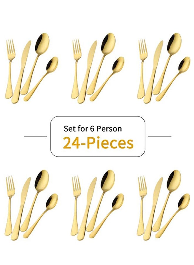 ليون طقم ملاعق و شوك من الستانليس ستيل المقاوم للصدأ مكون من 24 قطعة ذهبي ، طقم يخدم 6 أشخاص - Image 1