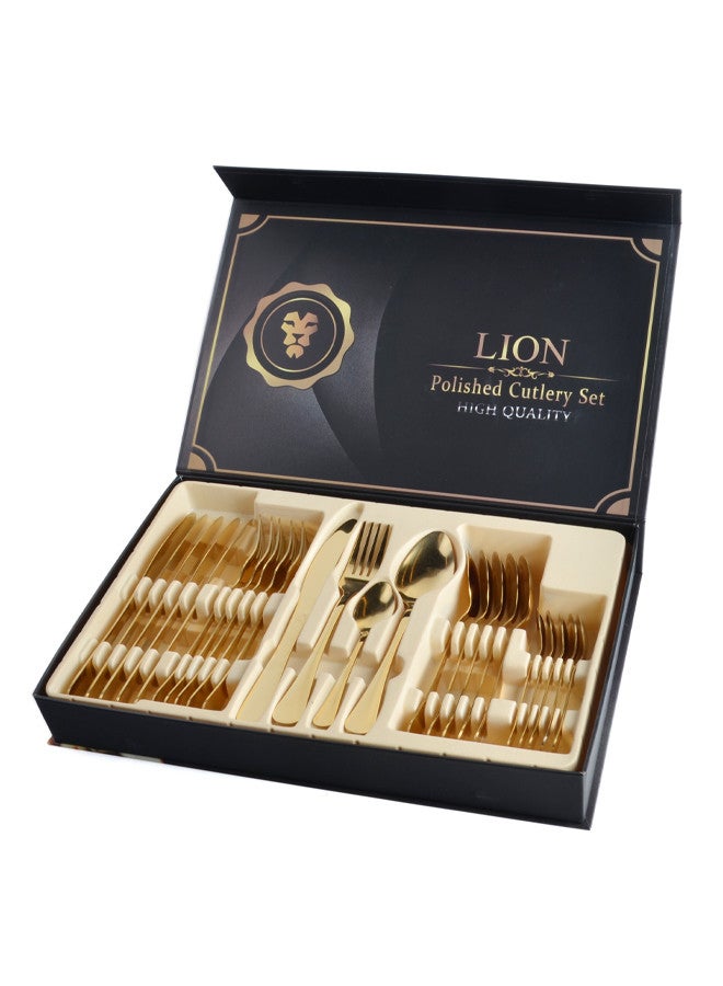 ليون طقم ملاعق و شوك من الستانليس ستيل المقاوم للصدأ مكون من 24 قطعة ذهبي ، طقم يخدم 6 أشخاص - Image 2