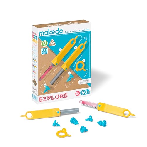 Makedo Explore  Upcycled Cardboard Construction Toolkit in Small Toolbox 50 Pieces  STEM  STEAM Educational Toys for at Home Play  Classroom Learning  Reusable Tools for Boys and Girls Age 5 - Image 1