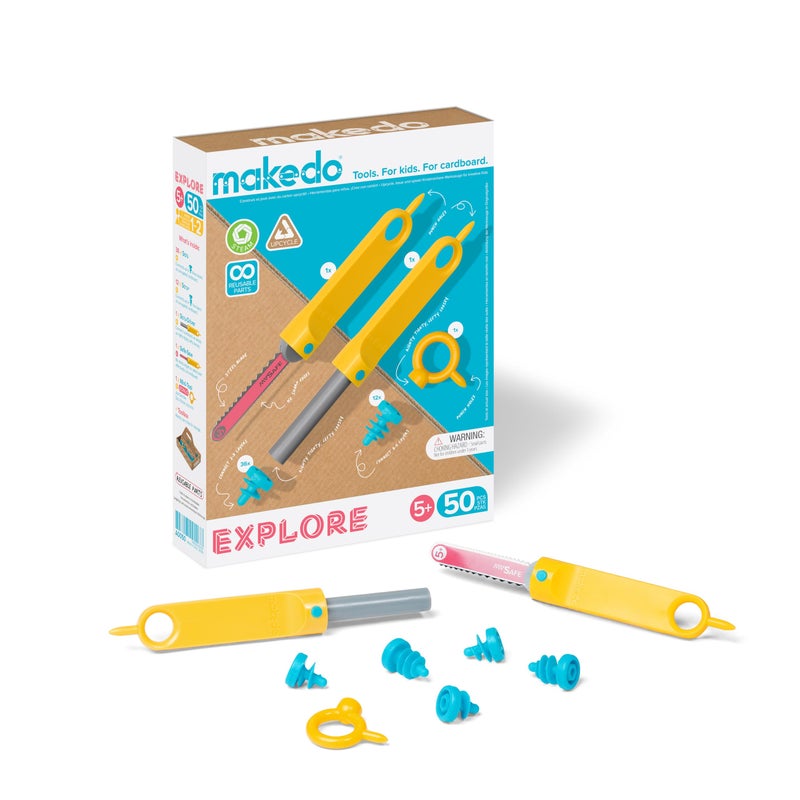 Makedo Explore  Upcycled Cardboard Construction Toolkit in Small Toolbox 50 Pieces  STEM  STEAM Educational Toys for at Home Play  Classroom Learning  Reusable Tools for Boys and Girls Age 5 - Image 2