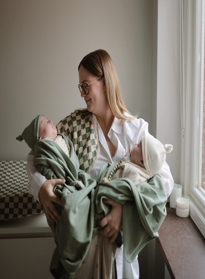 mushie Stretchy Baby Swaddle Blanket | Extra Soft & Snug Fit | 47"x47" (Dried Thyme) - Image 5