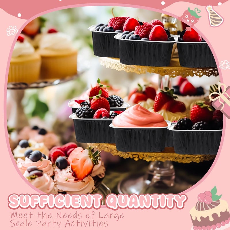 Skylety 100 Pcs 5 oz Mini Square Baking Pan with Lid Aluminum Foil Cupcake Pan Brownie Baking Cup Disposable Ramekins Individual Tin Dessert Containers for Kitchen (Black) - Image 5