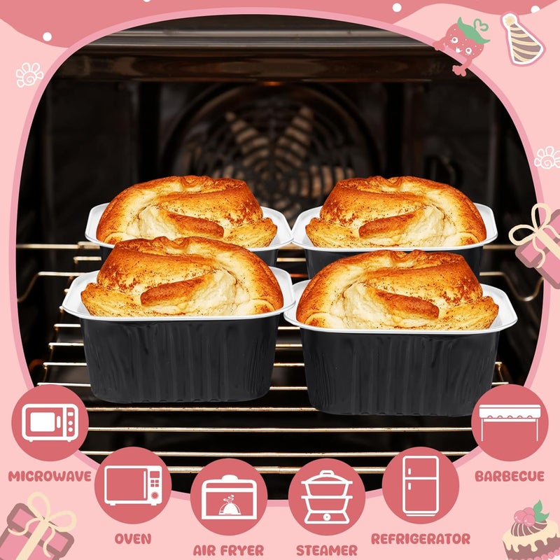Skylety 100 Pcs 5 oz Mini Square Baking Pan with Lid Aluminum Foil Cupcake Pan Brownie Baking Cup Disposable Ramekins Individual Tin Dessert Containers for Kitchen (Black) - Image 4