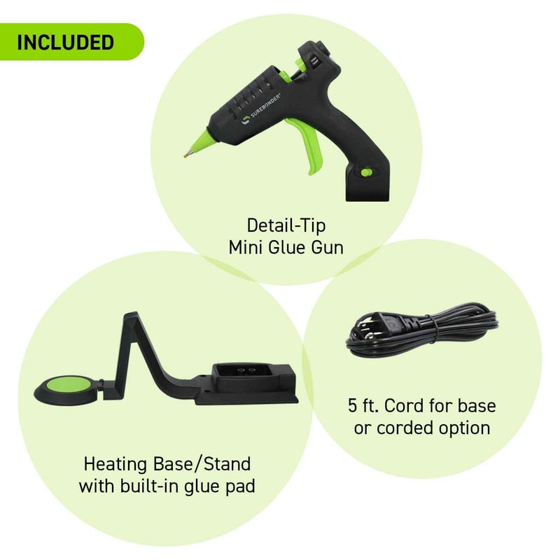 Surebonder Cordless/Corded High Temperature Mini Hot Glue Gun With Detail Tip, 20 Watt, Recharge With Portable Heat Stand (CL-195F),Black - Image 2