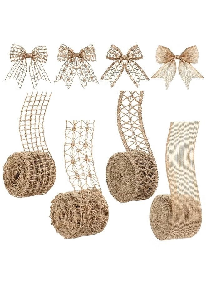4 Rolls Burlap Ribbon Natural Jute Burlap Lace, Wrapping Ribbon for Crafts, Big Bows, Wreaths, Outdoor Decoration, Gift Wrapping, Party DIY Home Decor - Image 1