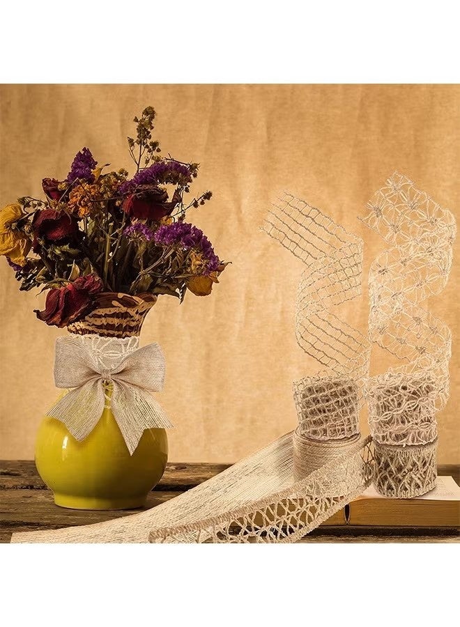 4 Rolls Burlap Ribbon Natural Jute Burlap Lace, Wrapping Ribbon for Crafts, Big Bows, Wreaths, Outdoor Decoration, Gift Wrapping, Party DIY Home Decor - Image 4